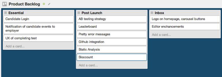 Product backlog example